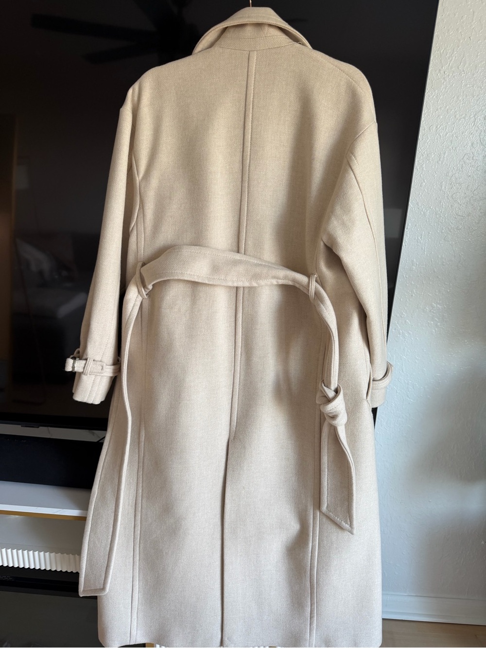 MANGO 100% Wool Belted Coat – Cream Beige – Size M - Picture 7 of 8